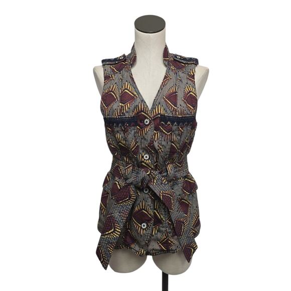 Anthropologie Elevenses Geo‎ Safari Vest Womens Size Small Belted Artsy Bohemian - Picture 1 of 9